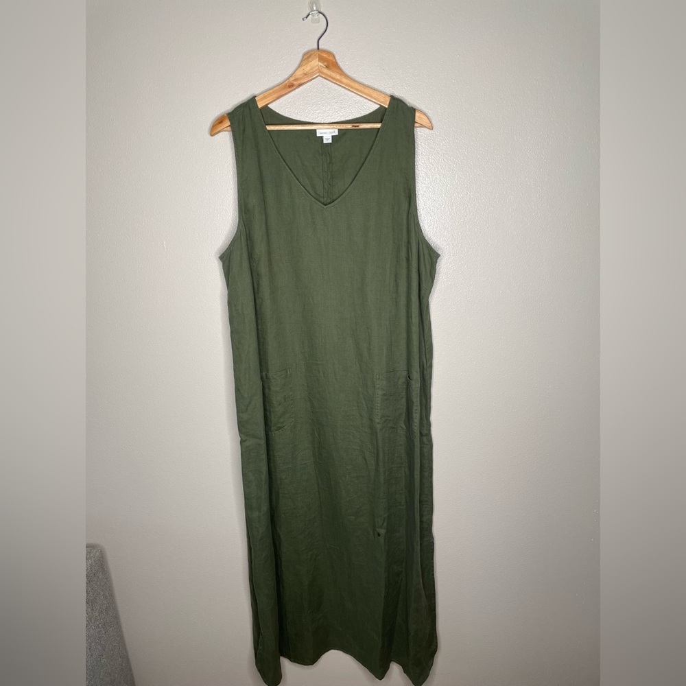 J. Jill Love Linen Moss Green Sleeveless Lagenlook Maxi Dress, XL - Picture 6 of 7